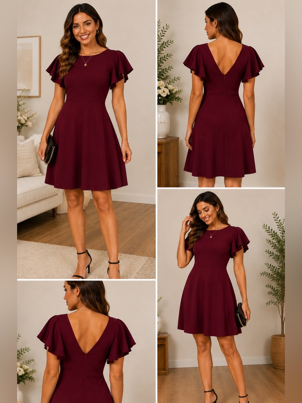 Helyo Burgundy Flutter Sleeve Fit & Flare Mini Dress NWT Size M